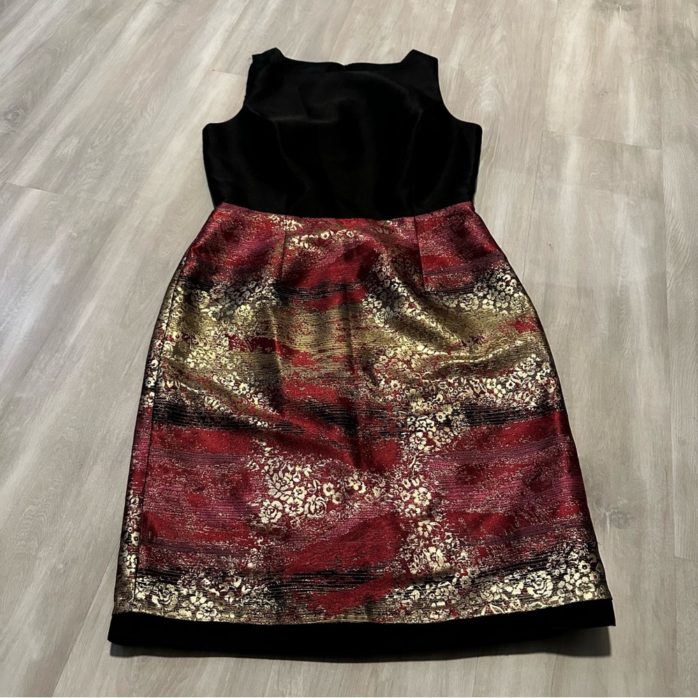 Ivanka Trump Black Red Satin Print Dress Sz S